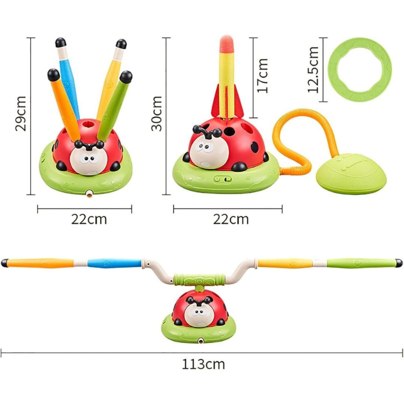 3 in 1 Kids Active Play Toy Jump Ring Toss and Rocket Launcher Game Set