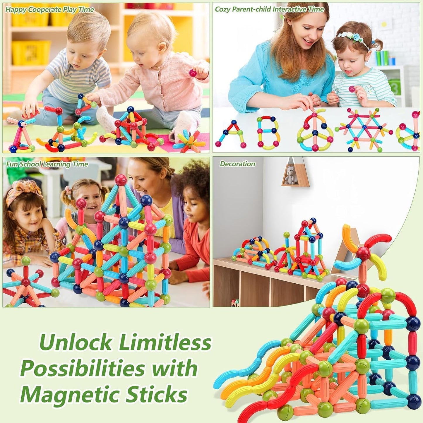 Magnetic Building Sticks Toy for Kids Creative STEM Construction Set for Learning and Skill Development
