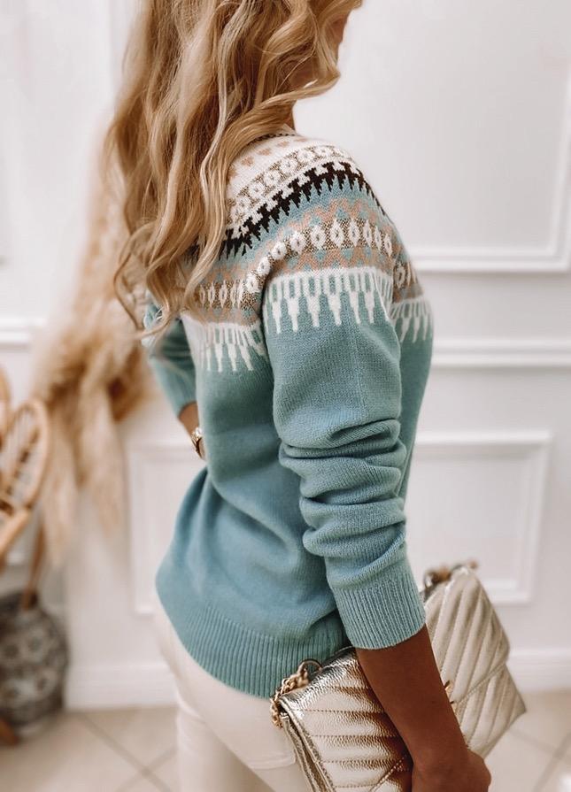 Nordic Pattern Vintage Knit Sweater Women's Warm Winter Pullover