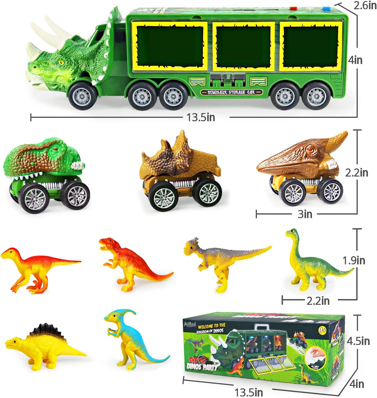 Giocattolo camion dinosauro portatile con maniglia per il trasporto, effetti luminosi e sonori