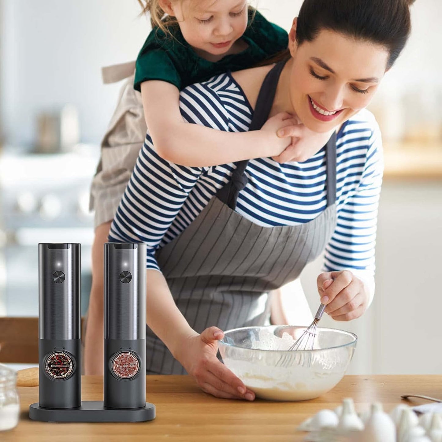 Rechargeable Electric Salt Pepper Grinder Stainless Steel One Touch