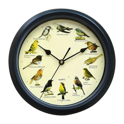10 Inch Bird Sound Wall Clock with Hourly Birdsong Silent Movement Home Decor