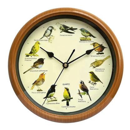10 Inch Bird Sound Wall Clock with Hourly Birdsong Silent Movement Home Decor