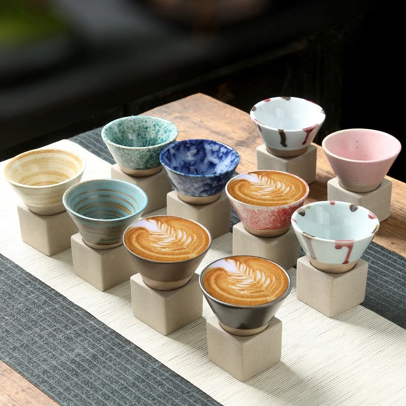 Set di 2 tazze in ceramica da caffè e tè con smalto artistico tradizionale