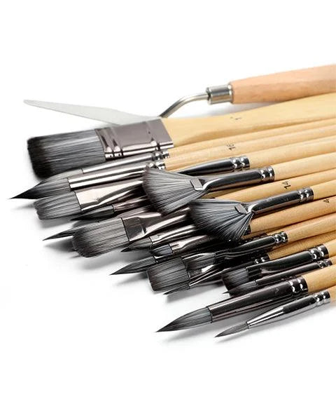 24 Piece Professional Artist Paint Brush Set for Acrylic Oil Watercolor and Gouache Painting