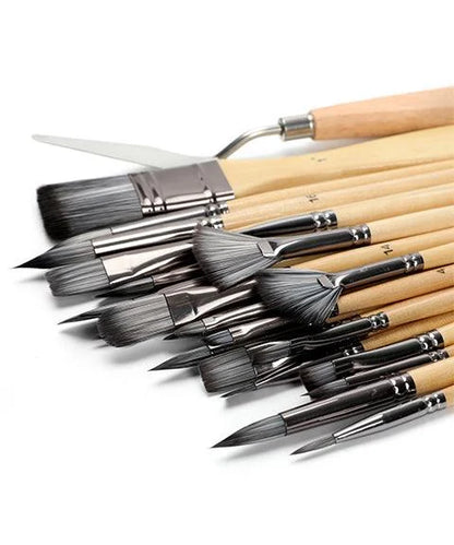 24 Piece Professional Artist Paint Brush Set for Acrylic Oil Watercolor and Gouache Painting