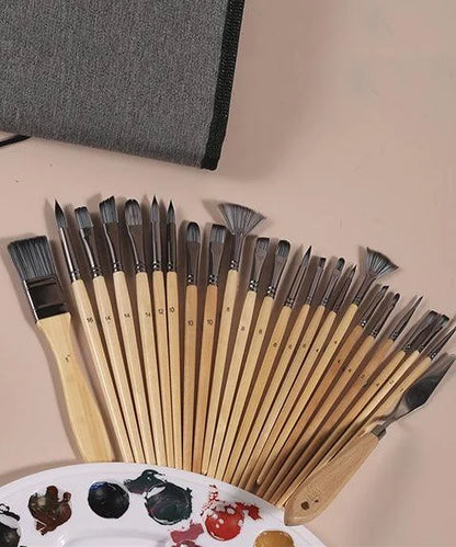 24 Piece Professional Artist Paint Brush Set for Acrylic Oil Watercolor and Gouache Painting