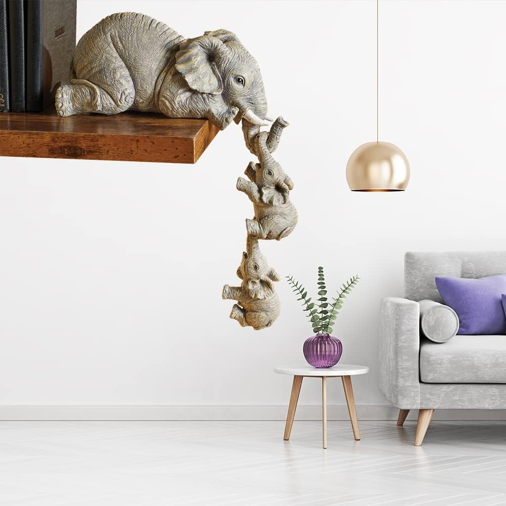 3 Pcs Mother And Baby Decorative Elephant Statue Home Accent Figurine