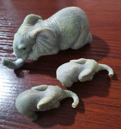 3 Pcs Mother And Baby Decorative Elephant Statue Home Accent Figurine