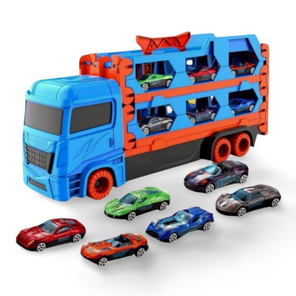 3 in 1 Car Transporter Truck with Fold Out Race Track and Built In Storage
