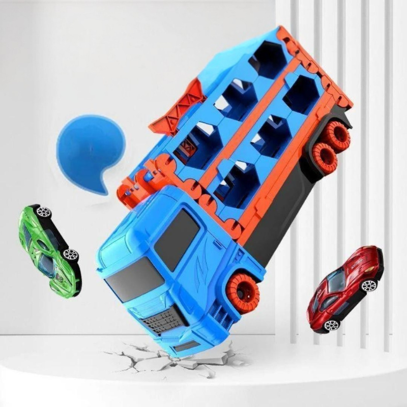 3 in 1 Car Transporter Truck with Fold Out Race Track and Built In Storage