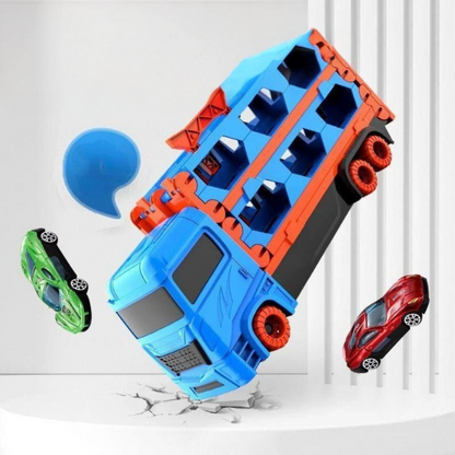 3 in 1 Car Transporter Truck with Fold Out Race Track and Built In Storage