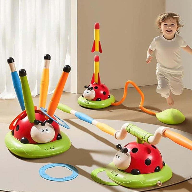 3 in 1 Kids Active Play Toy Jump Ring Toss and Rocket Launcher Game Set