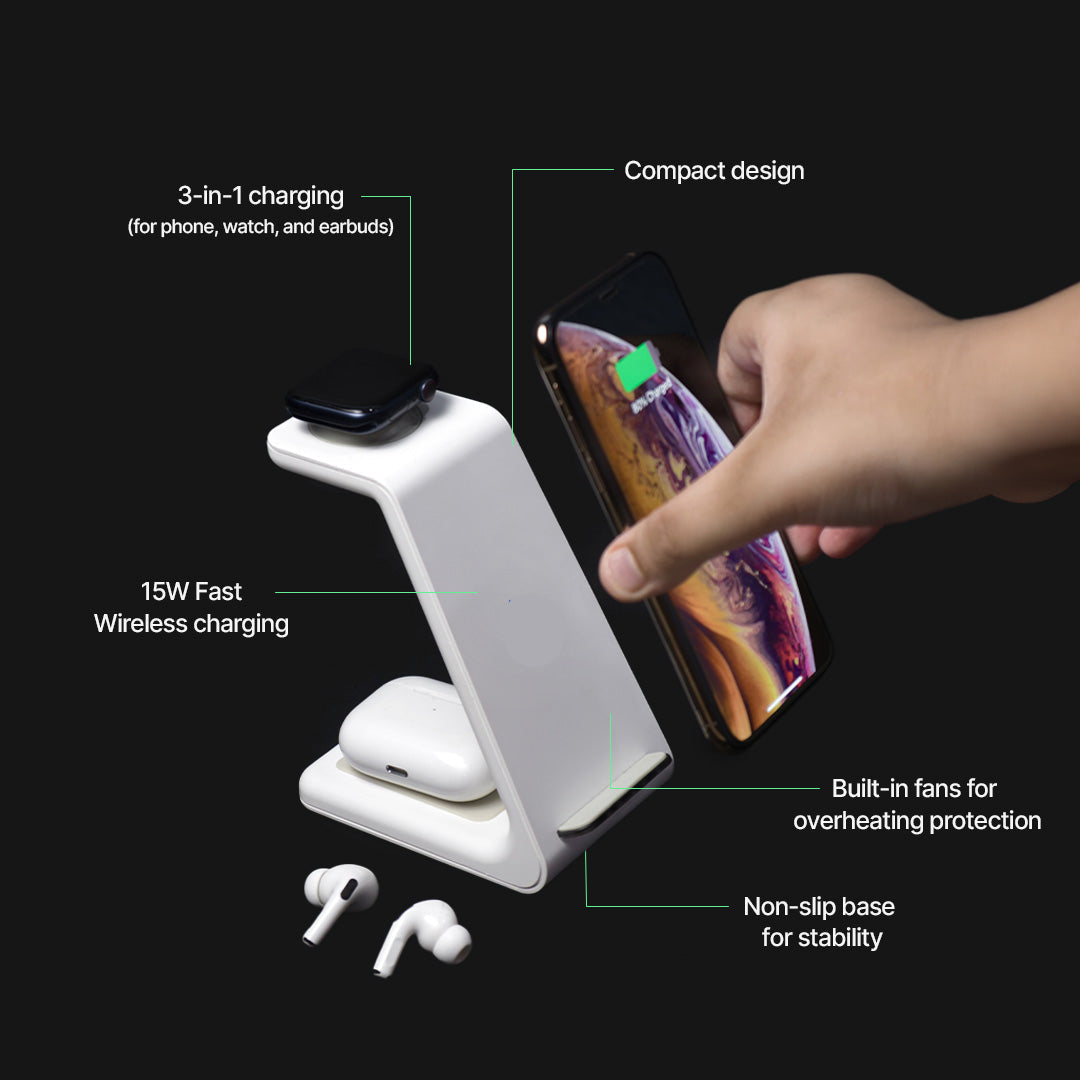 3 in 1 Wireless Charging Dock 15W Fast Charger for Multiple Devices