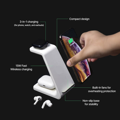3 in 1 Wireless Charging Dock 15W Fast Charger for Multiple Devices