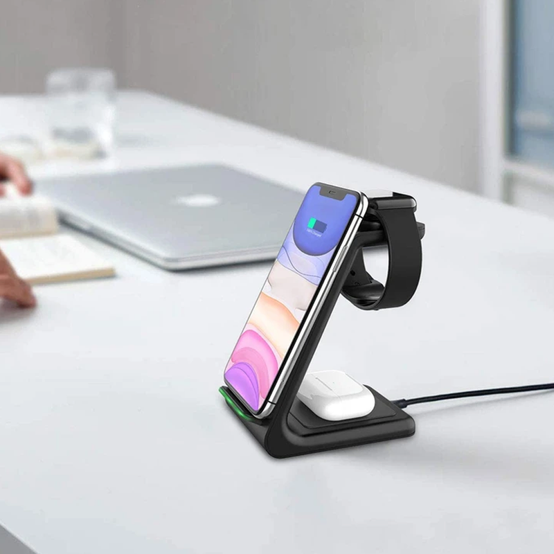 3 in 1 Wireless Charging Station Fast Charger Dock Apple Samsung Phone Watch Earbuds