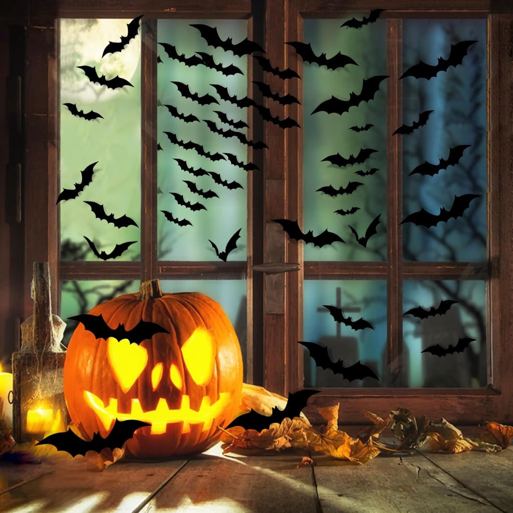 3D Bat Wall Stickers Halloween Decoration 140 Piece Party Decor Set
