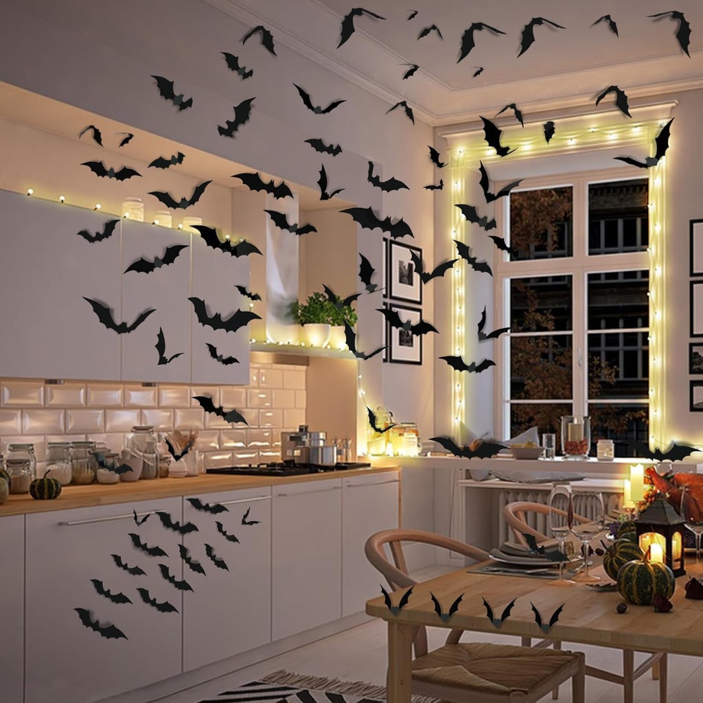 3D Bat Wall Stickers Halloween Decoration 140 Piece Party Decor Set