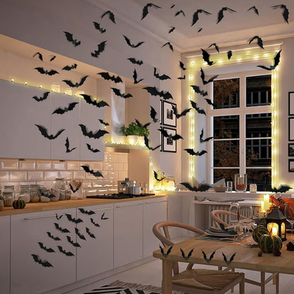 3D Bat Wall Stickers Halloween Decoration 140 Piece Party Decor Set