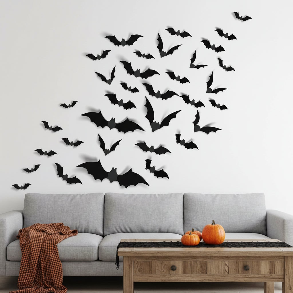 3D Bat Wall Stickers Halloween Decoration 140 Piece Party Decor Set