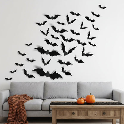 3D Bat Wall Stickers Halloween Decoration 140 Piece Party Decor Set