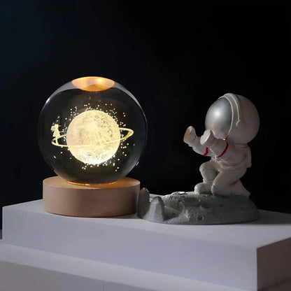 3D Planet Crystal Night Light Warm White USB LED Decorative Lamp