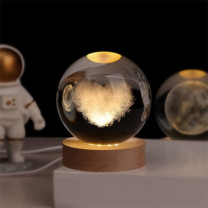 3D Planet Crystal Night Light Warm White USB LED Decorative Lamp