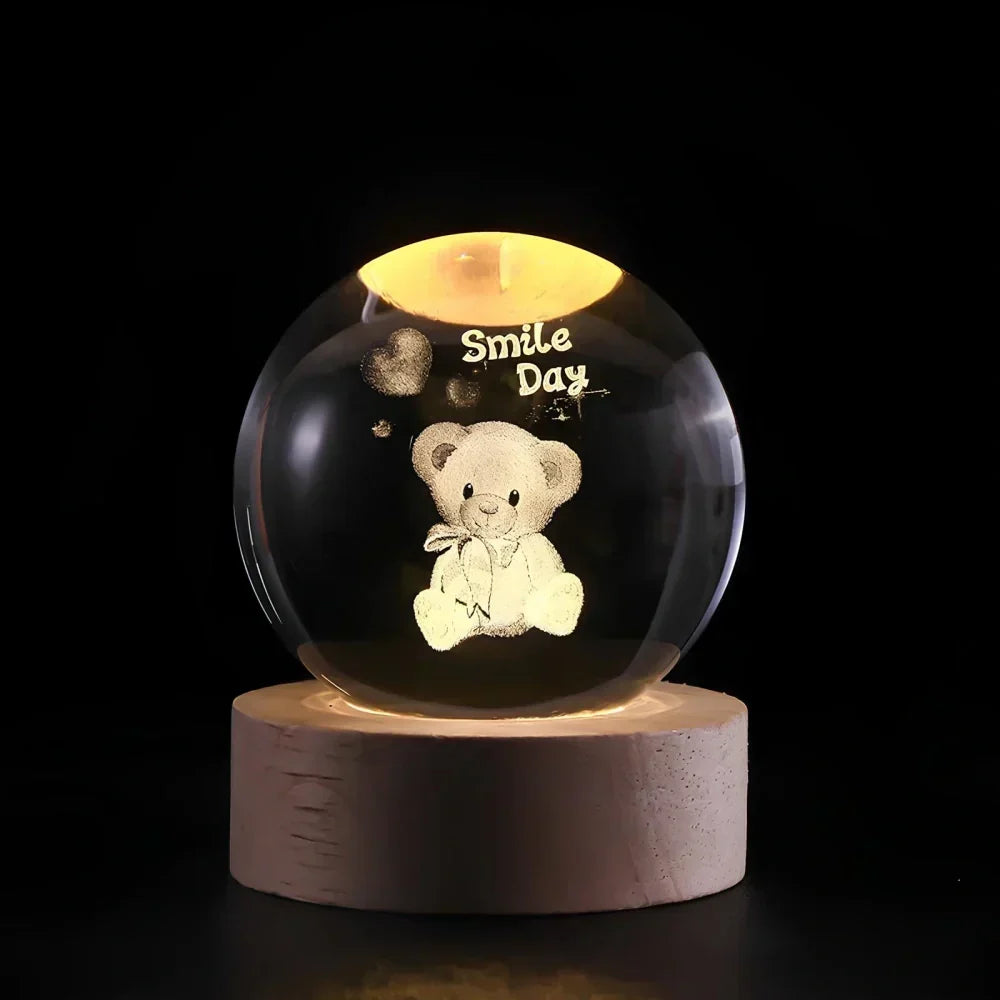 3D Planet Crystal Night Light Warm White USB LED Decorative Lamp