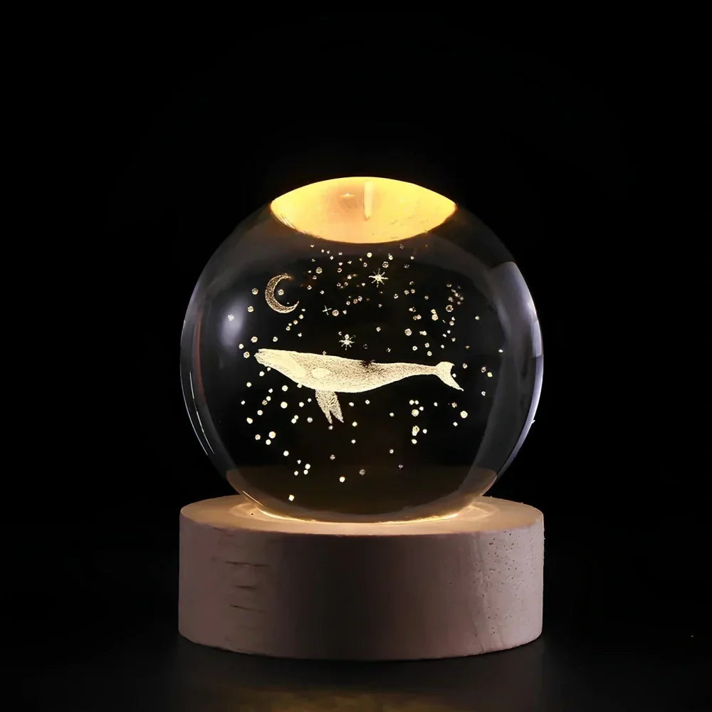 3D Planet Crystal Night Light Warm White USB LED Decorative Lamp