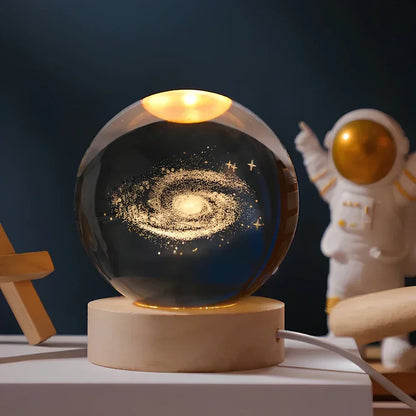 3D Planet Crystal Night Light Warm White USB LED Decorative Lamp