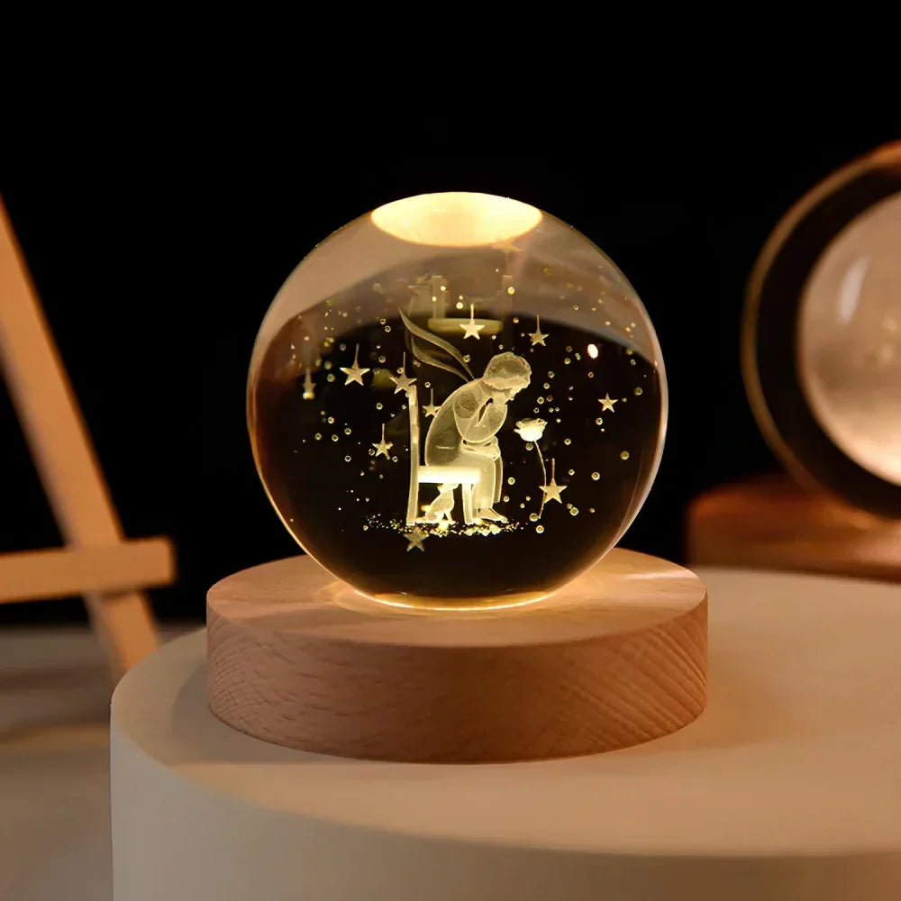 3D Planet Crystal Night Light Warm White USB LED Decorative Lamp