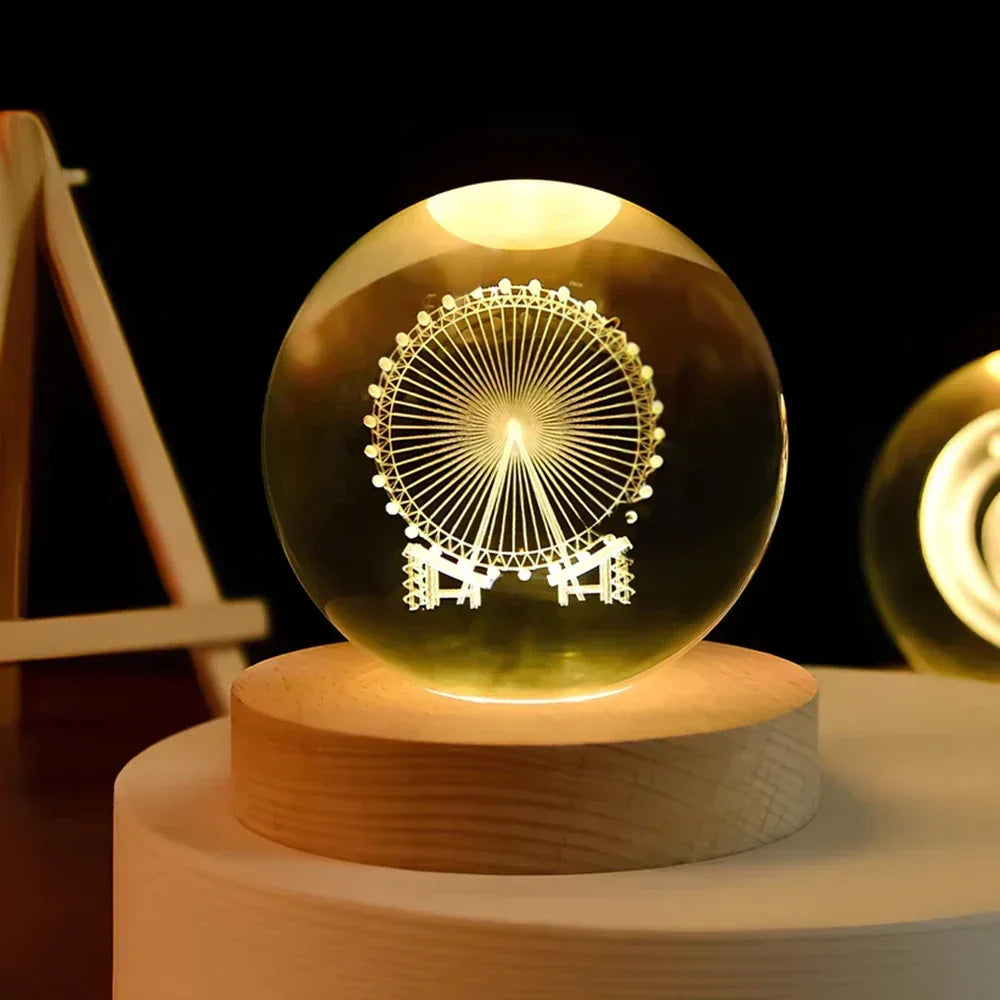 3D Planet Crystal Night Light Warm White USB LED Decorative Lamp