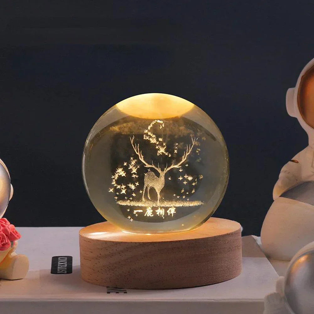 3D Planet Crystal Night Light Warm White USB LED Decorative Lamp