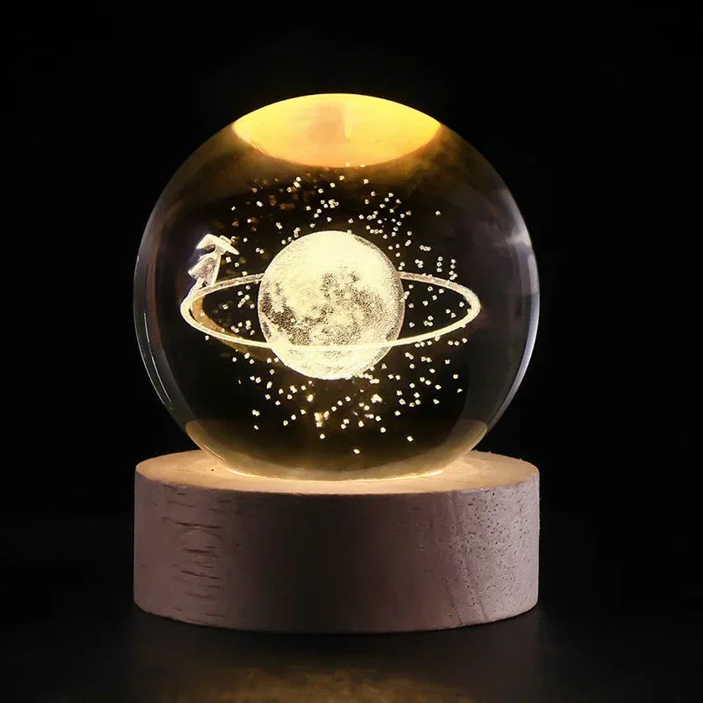 3D Planet Crystal Night Light Warm White USB LED Decorative Lamp