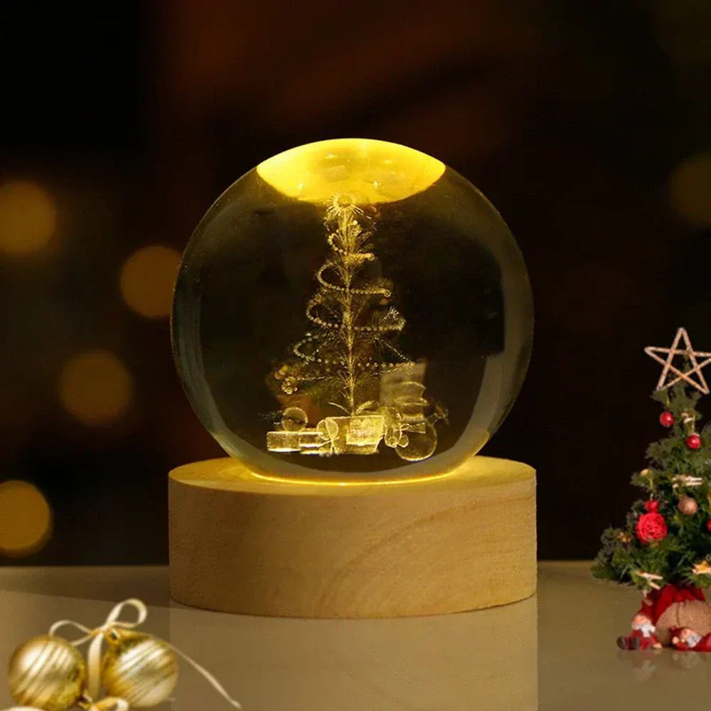 3D Planet Crystal Night Light Warm White USB LED Decorative Lamp