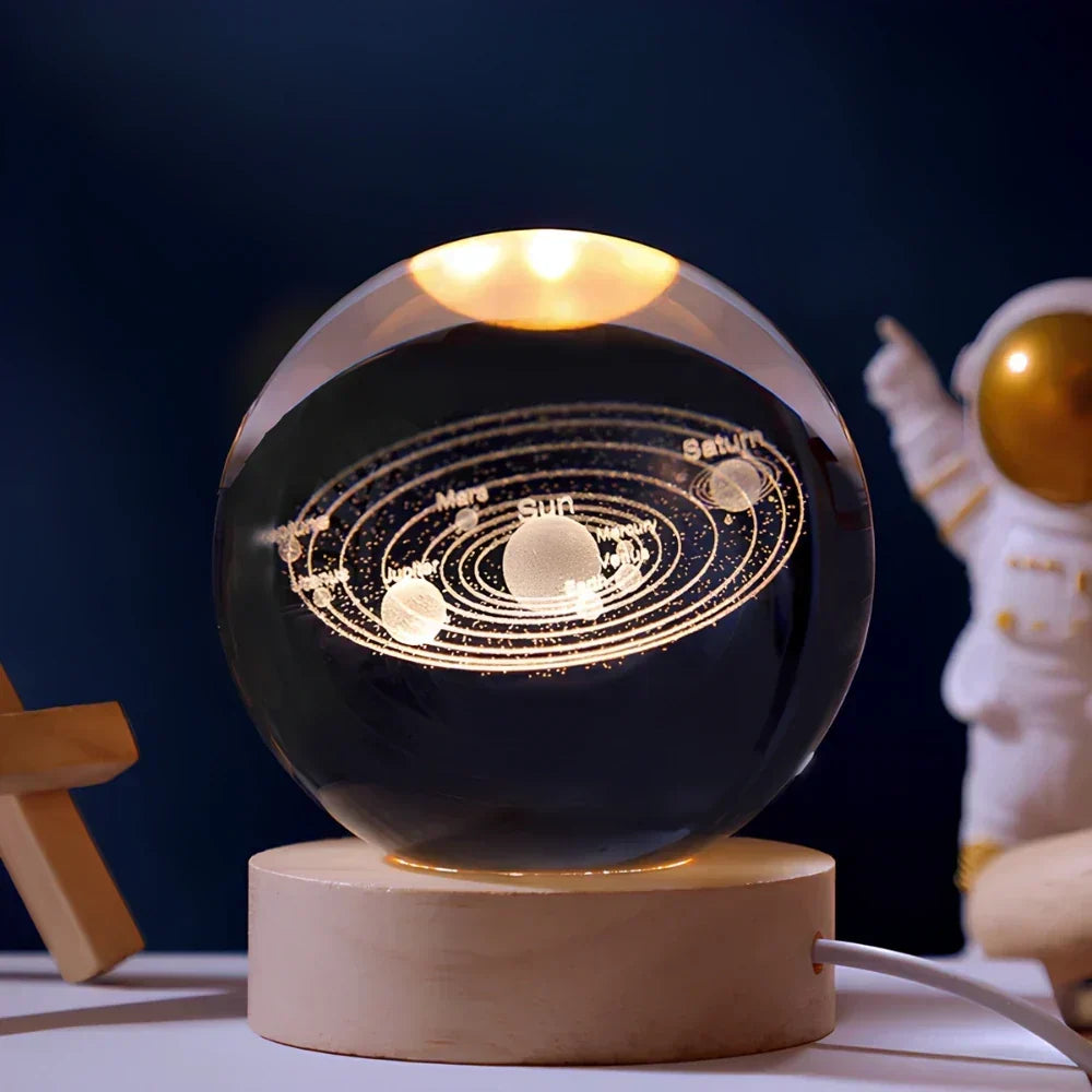 3D Planet Crystal Night Light Warm White USB LED Decorative Lamp