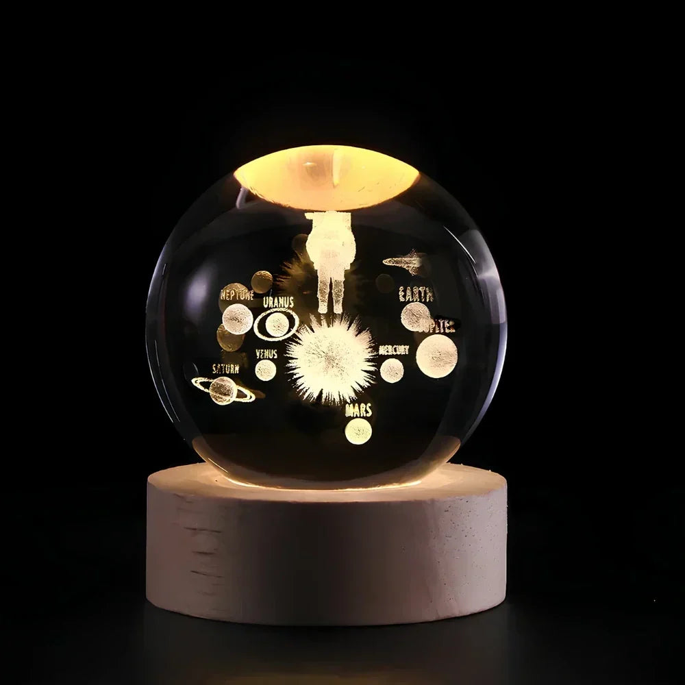 3D Planet Crystal Night Light Warm White USB LED Decorative Lamp