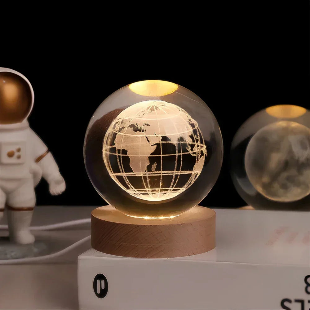 3D Planet Crystal Night Light Warm White USB LED Decorative Lamp