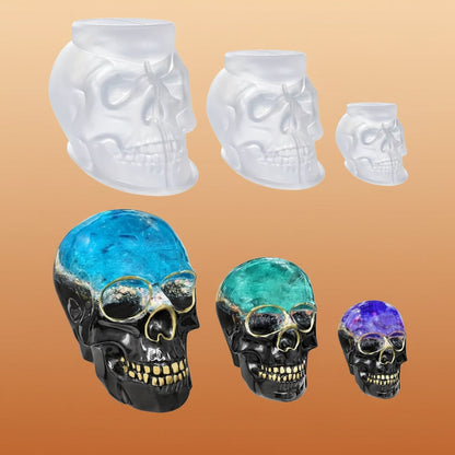 Set di 3 stampi in silicone 3D a forma di teschio per colate in resina e realizzazione di candele