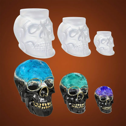 Set di 3 stampi in silicone 3D a forma di teschio per colate in resina e realizzazione di candele