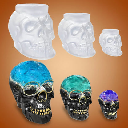 Set di 3 stampi in silicone 3D a forma di teschio per colate in resina e realizzazione di candele