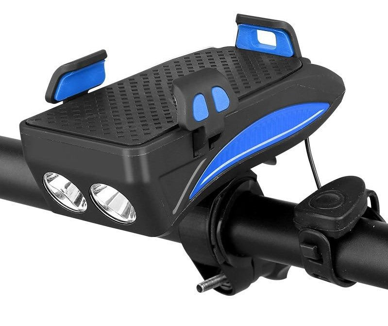 4-in-1 Bike Phone Holder with Power Bank, LED Bike Light & Horn – Shockproof Handlebar Mount