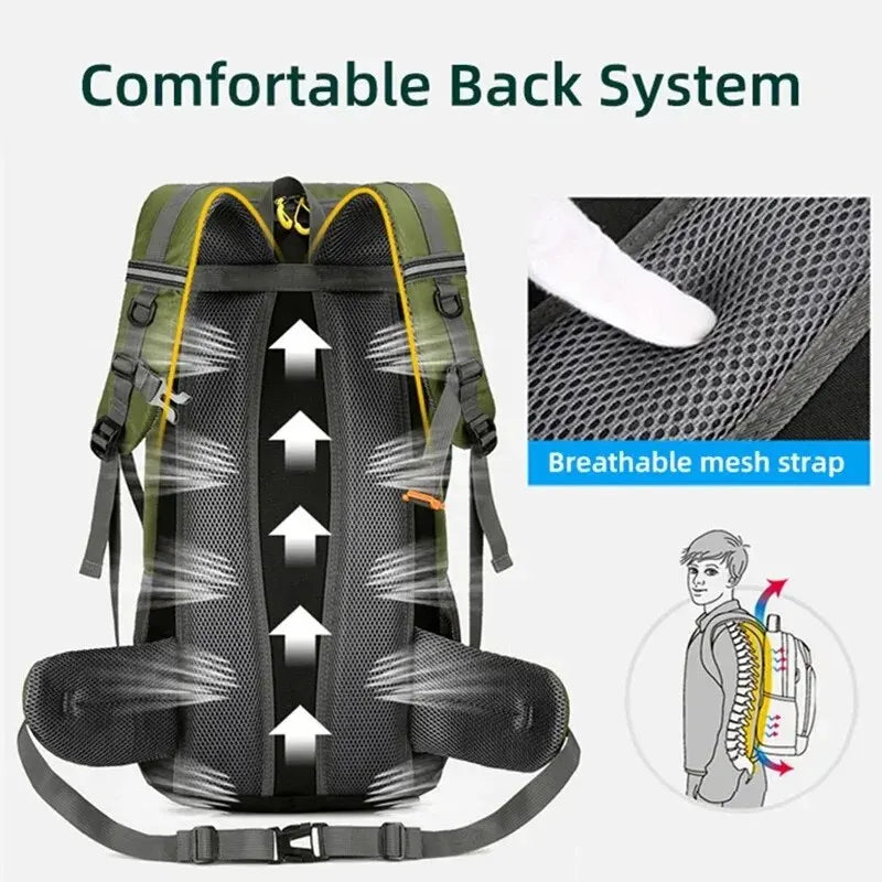 50L Waterproof Nylon Backpack – Large Capacity Camping and Hiking Rucksack