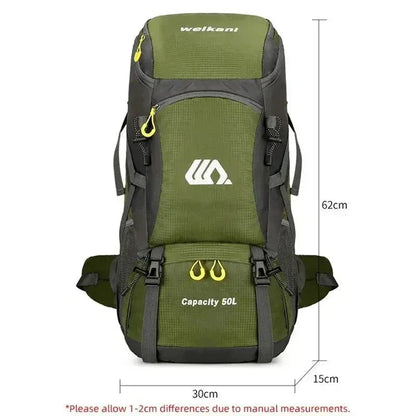 50L Waterproof Nylon Backpack – Large Capacity Camping and Hiking Rucksack