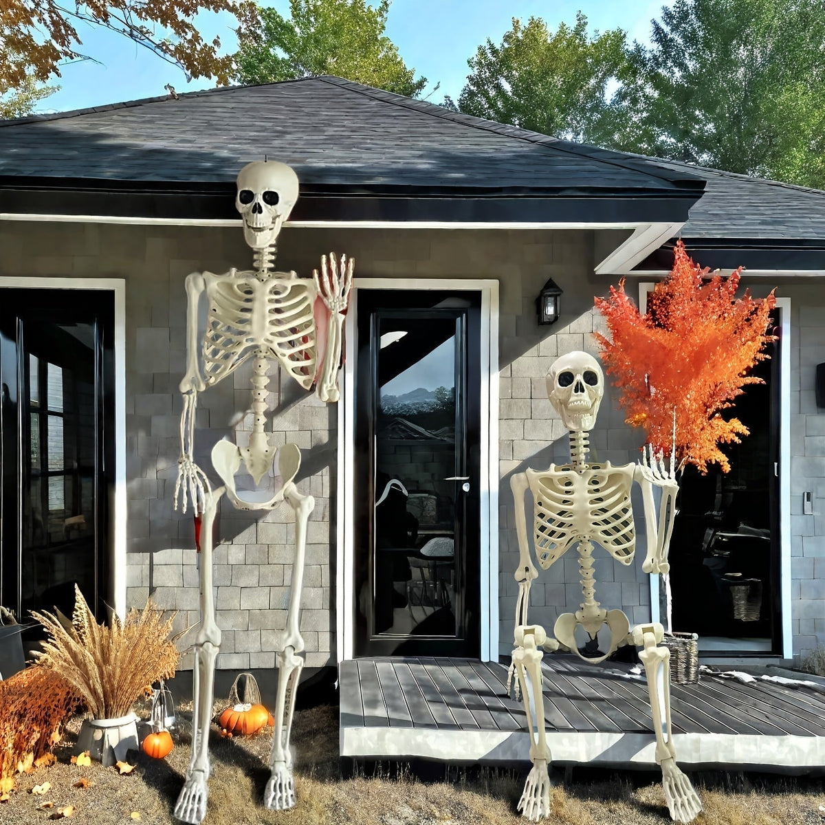Sagoma di scheletro snodabile di Halloween da 5.5ft per esposizione in giardino o veranda
