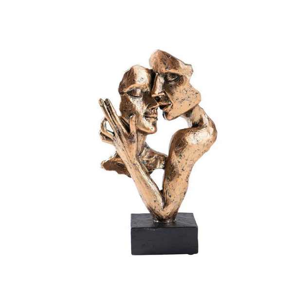 Scultura astratta di coppia in resina con finitura bronzo, statua romantica per decorare la casa