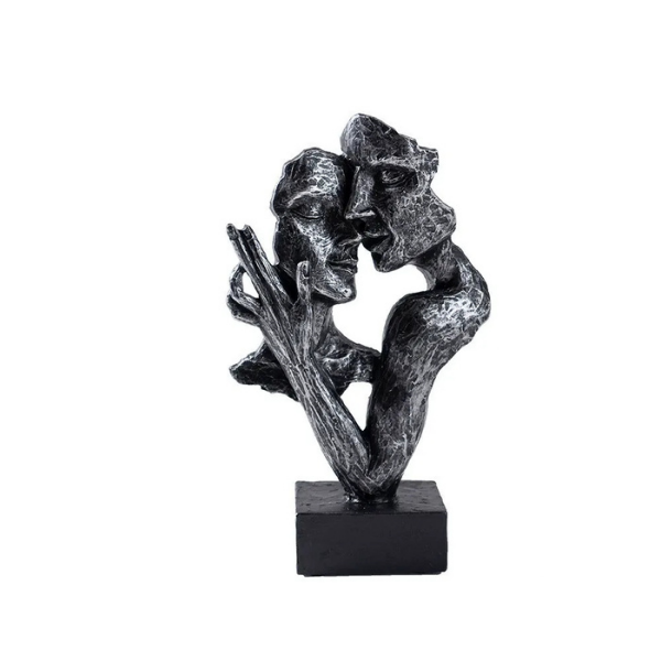 Scultura astratta di coppia in resina con finitura bronzo, statua romantica per decorare la casa