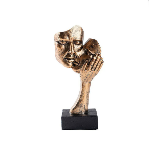 Scultura astratta di coppia in resina con finitura bronzo, statua romantica per decorare la casa