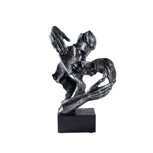 Scultura astratta di coppia in resina con finitura bronzo, statua romantica per decorare la casa