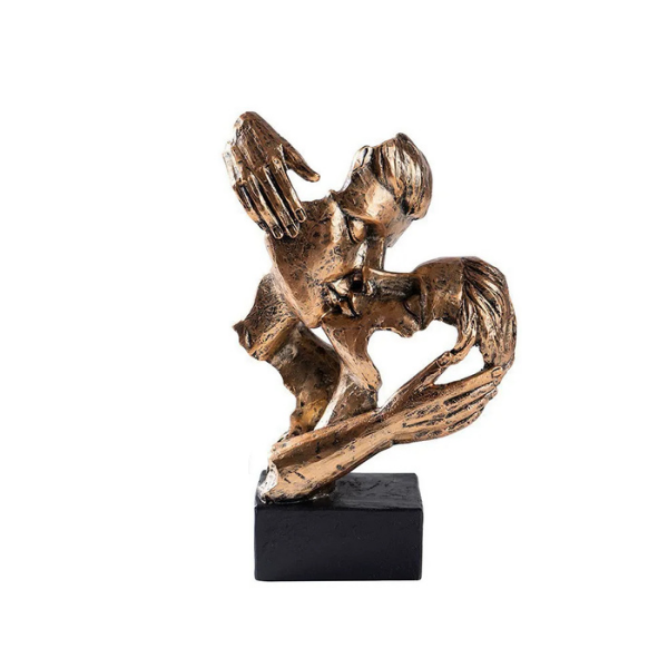 Scultura astratta di coppia in resina con finitura bronzo, statua romantica per decorare la casa